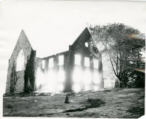 Old Library, during the fire, August 1953