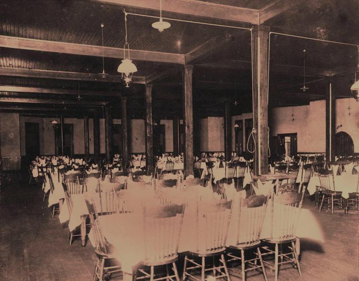 Mess hall interior, ca. 1900.
