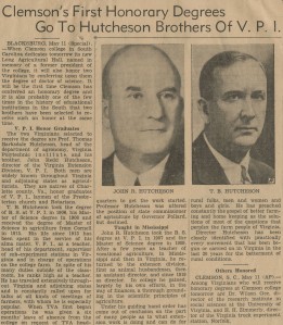 "Clemson's First Honorary Degrees Go to Hutcheson Brothers of V.P.I."