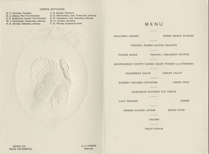 1930 Thanksgiving Dinner Menu