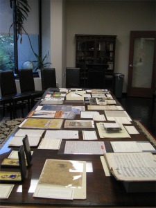 Display of materials related to veterans at Special Collections for the Summer Institute