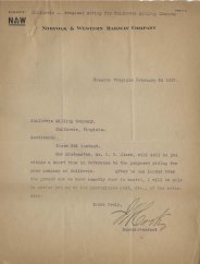 Letter from Norolk & Western Railway Company, February 24, 1917