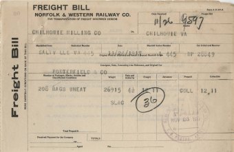 Freight bill from Norfolk & Western Railway Co., November 24, 1917