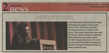 "Defining King's Legacy", Collegiate Times, January 19, 2010