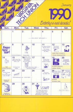 Virginia Tech Union calendar, January 1990